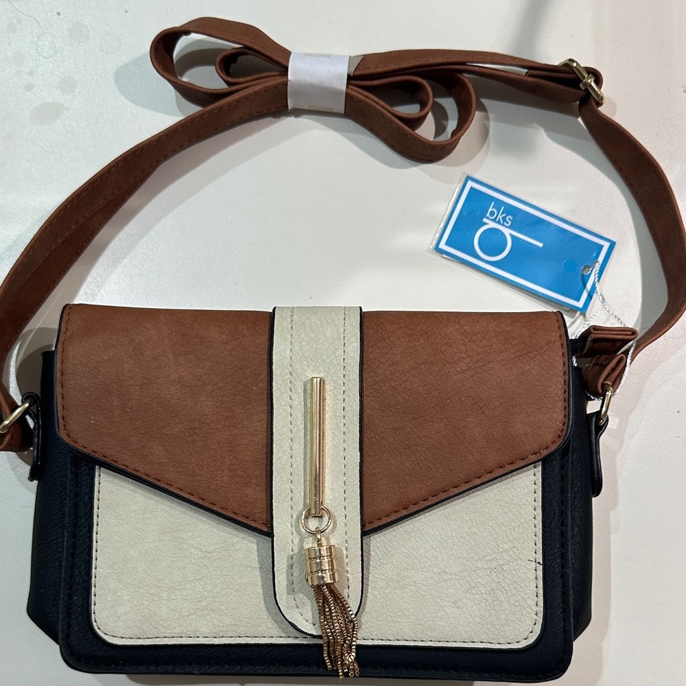 Women's Tan, Cream, and Black Crossbody Bag